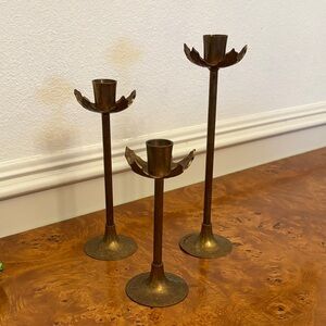 Leaf Bronze Candle Holders Set of Three